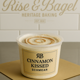 Cinnamon-swirled cream cheese from Rise & Bagel, lightly sweet with a handcrafted touch.
