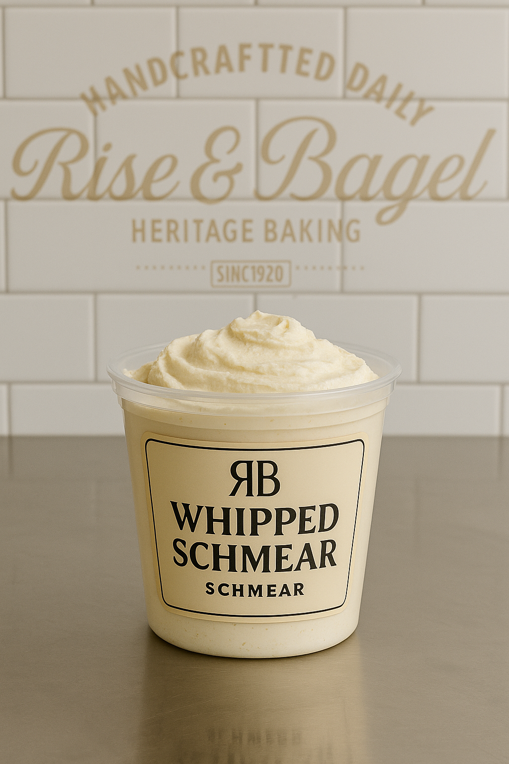 250g tub of whipped cream cheese from Rise & Bagel, smooth and small-batch made.
