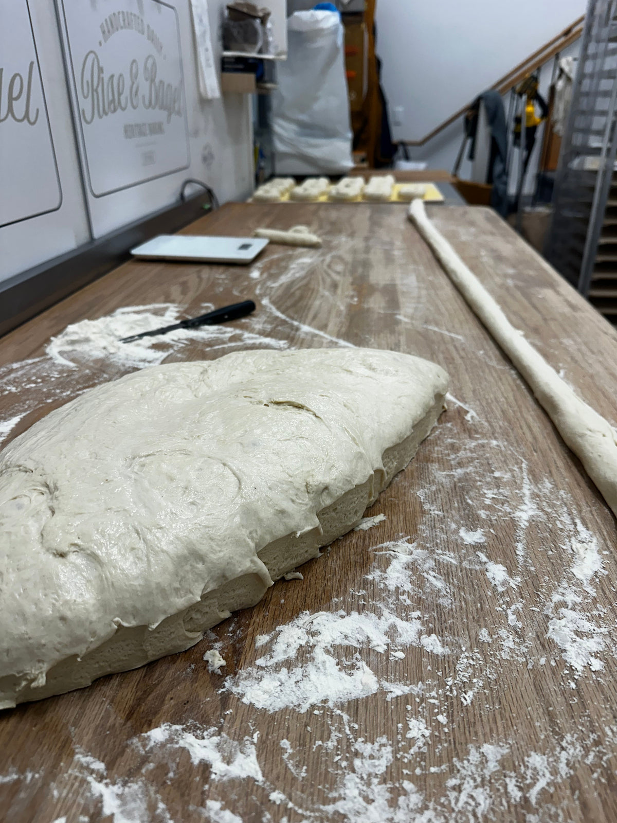 Rise & Bagel bagel dough cold fermenting for 24 hours before baking